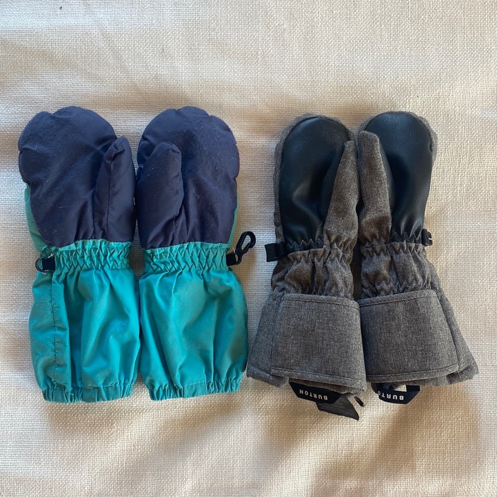 Two pairs of excellent toddler mittens. Columbia and Burton.